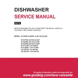 Lg d1423wf d14131wf d14138ac service manual cover dishwasher service manual with model codes and service caution notice