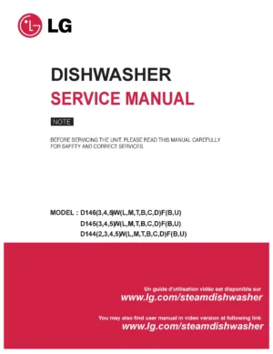Lg d1442mf d1442cf d1443lf d1445wf service manual cover dishwasher service manual with model codes and service caution notice