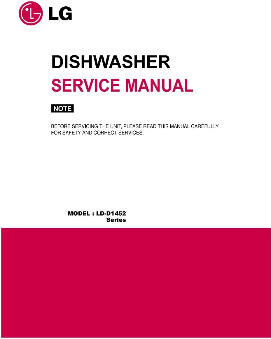 Lg d1452lf service manual cover dishwasher service manual with model codes and service caution notice