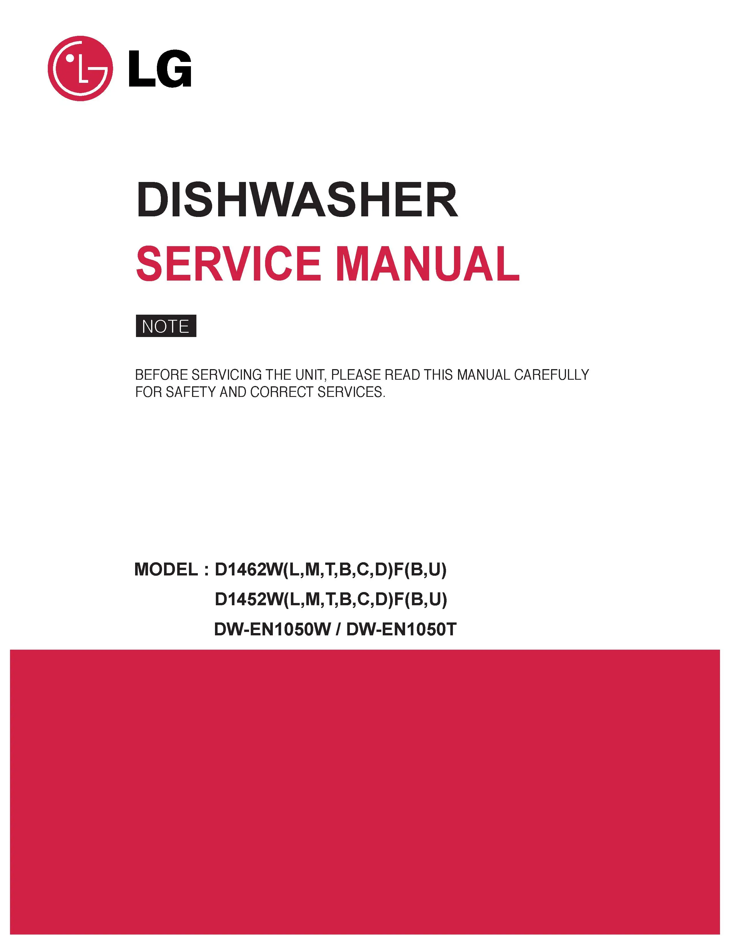 Lg d1452wf service manual cover dishwasher service manual with model codes and service caution notice