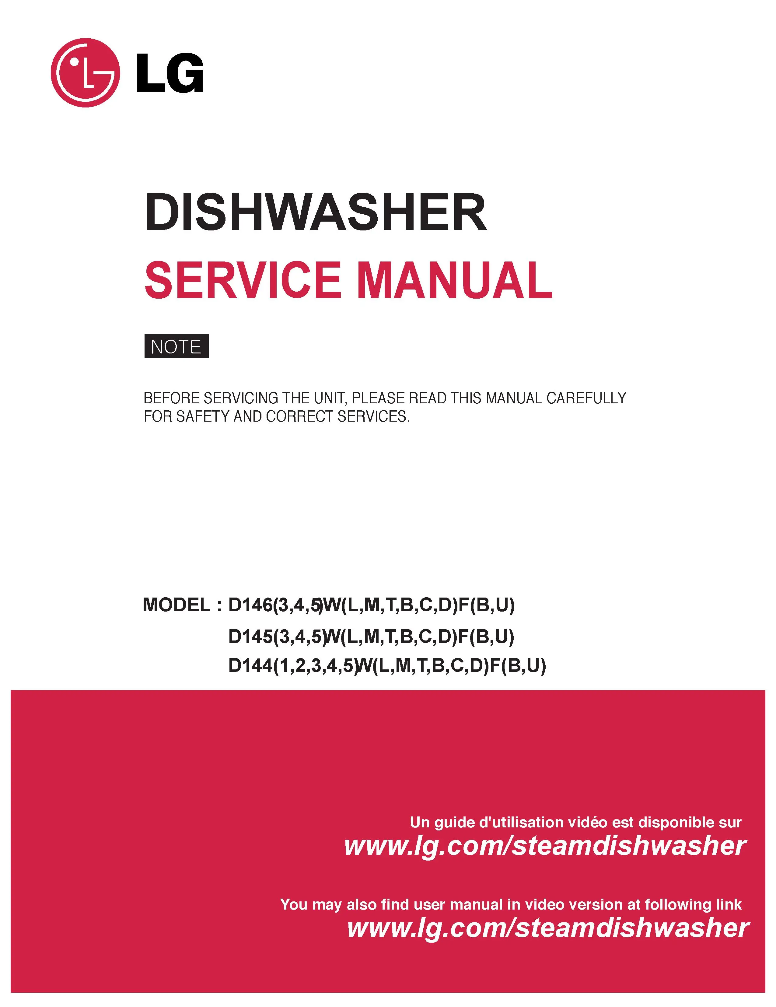 Lg d1454cf service manual cover dishwasher service manual with model codes and service caution notice