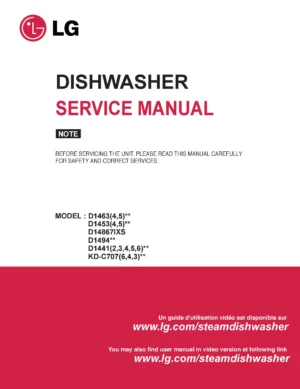 Lg d14867ixs service manual cover dishwasher service manual with model codes and service caution notice