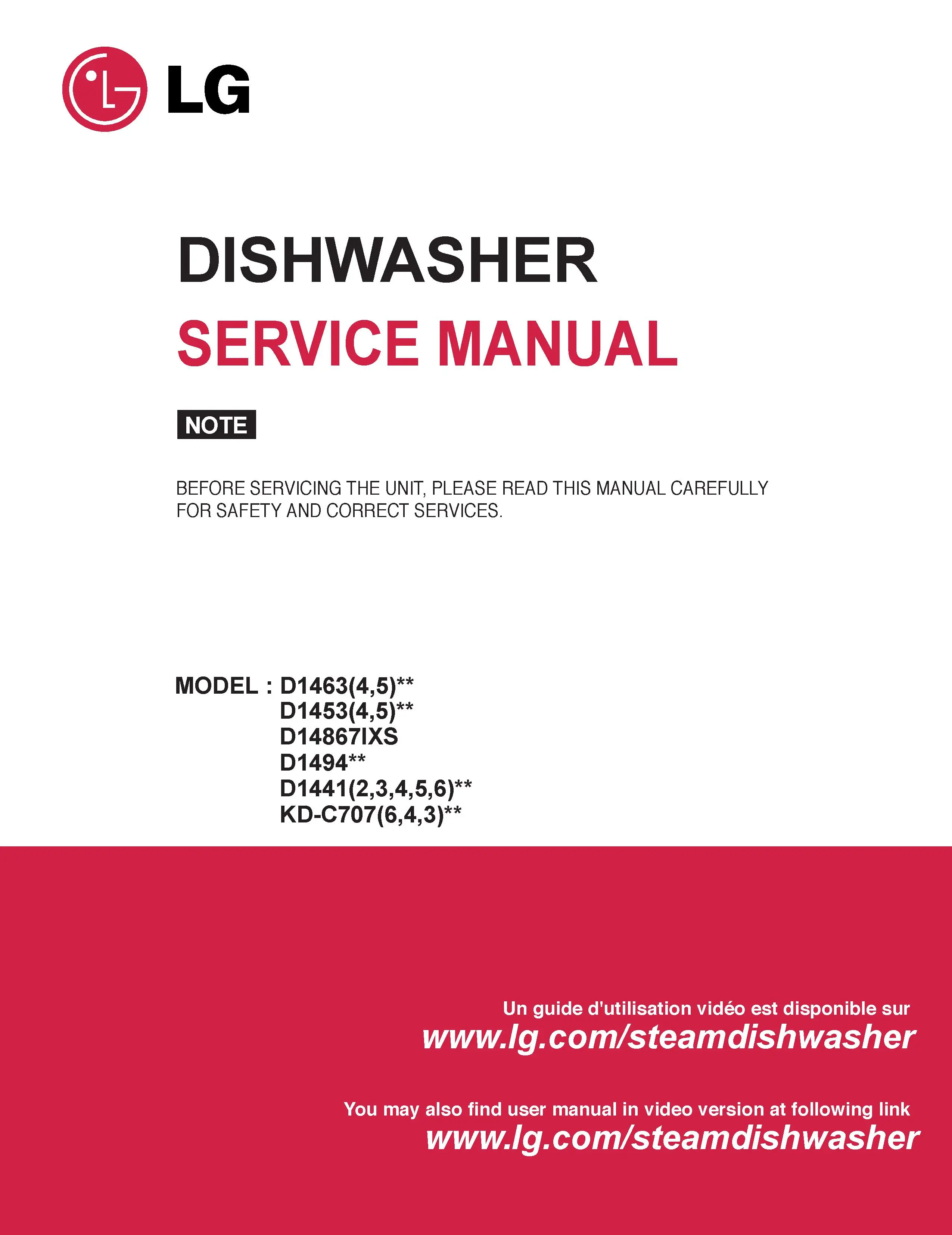 Lg d14867ixs service manual cover dishwasher service manual with model codes and service caution notice