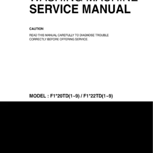 Lg dd147mdwb service manual cover with LG logo, service website path, washer model codes and service caution notice