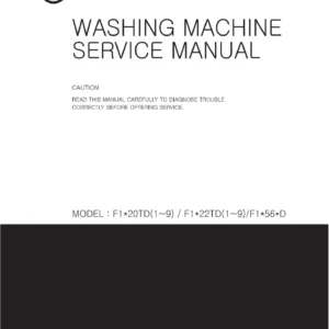Lg dd147mwwm service manual cover with LG logo, service website path, washer model codes and service caution notice