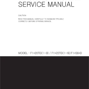 Lg dd148mwn service manual cover with LG logo, service website path, washer model codes and service caution notice