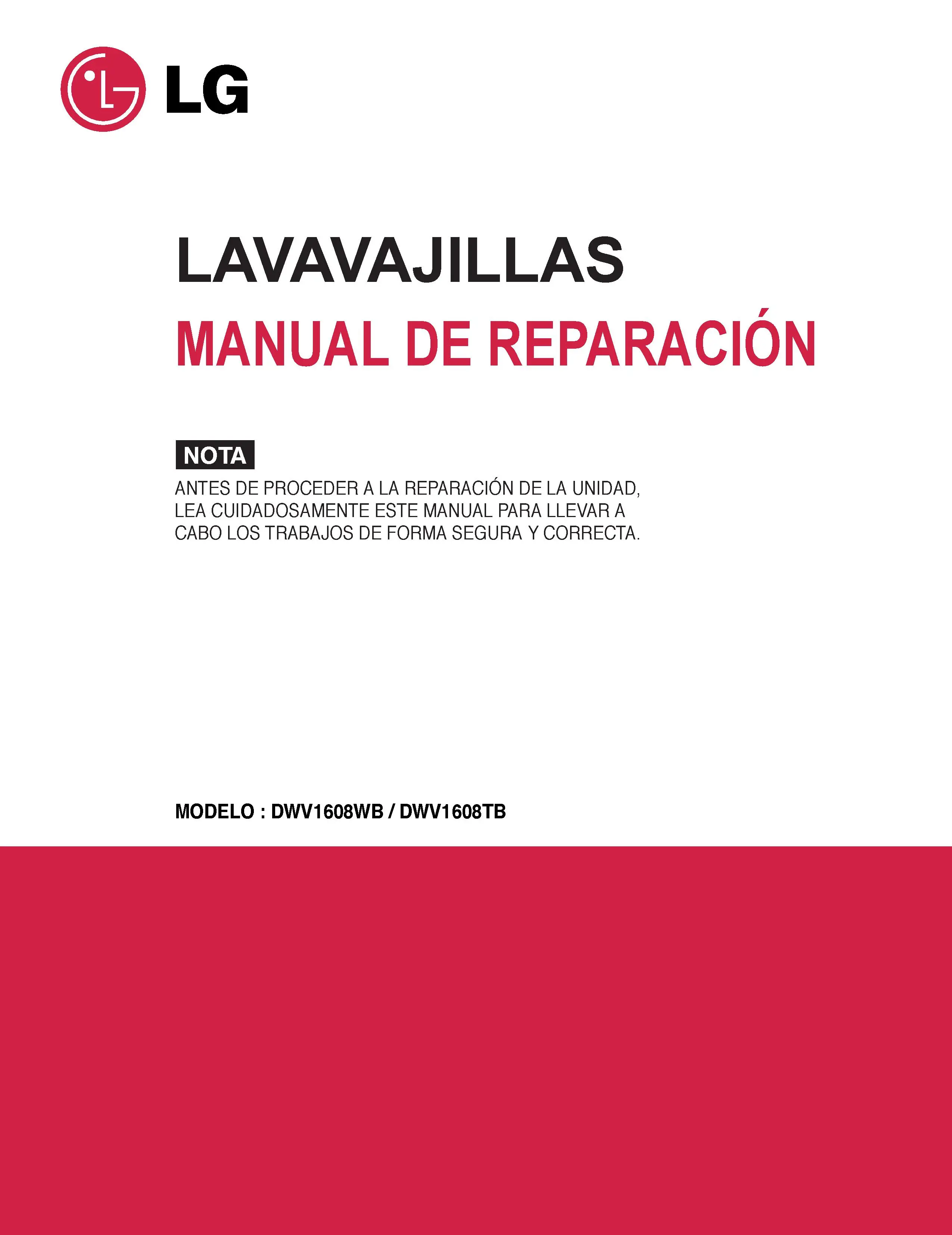 Lg dwv1608tb service manual cover dishwasher service manual with model codes and service caution notice