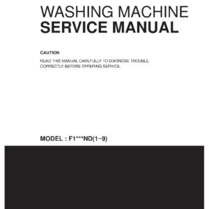 Lg f1021ndr5 service manual cover with LG logo, service website path, washer model codes and service caution notice