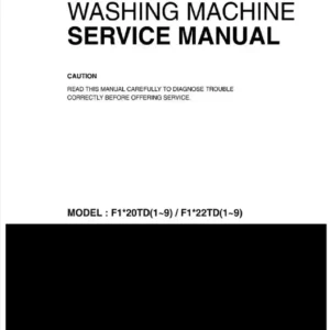 Lg f1056qd service manual cover with LG logo, service website path, washer model codes and service caution notice