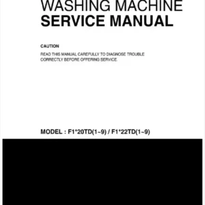 Lg f1056qd1 service manual cover with LG logo, service website path, washer model codes and service caution notice