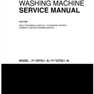 Lg f1056qdp service manual cover with LG logo, service website path, washer model codes and service caution notice