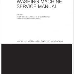 Lg f1056qdp21 service manual cover with LG logo, service website path, washer model codes and service caution notice