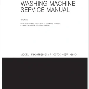 Lg f1056qdp25 service manual cover with LG logo, service website path, washer model codes and service caution notice