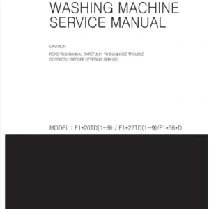 Lg f1056qdp5 service manual cover with LG logo, service website path, washer model codes and service caution notice