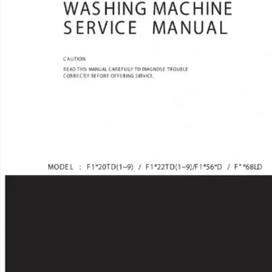 Lg f1068ld service manual cover with LG logo, service website path, washer model codes and service caution notice