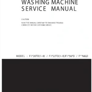 Lg f1068ldp service manual cover with LG logo, service website path, washer model codes and service caution notice