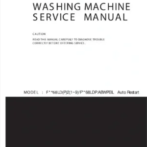 Lg f1068ldp2 service manual cover with LG logo, service website path, washer model codes and service caution notice