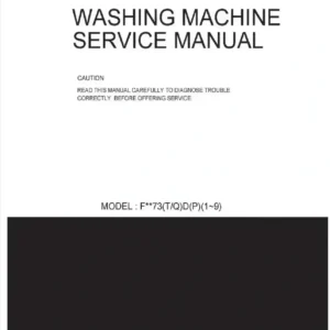 Lg f1073nd3 service manual cover with LG logo, service website path, washer model codes and service caution notice