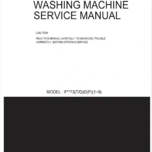 Lg f1073td service manual cover with LG logo, service website path, washer model codes and service caution notice