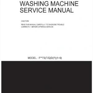 Lg f1073td1 service manual cover with LG logo, service website path, washer model codes and service caution notice