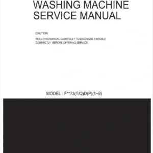 Lg f1073td5 service manual cover with LG logo, service website path, washer model codes and service caution notice