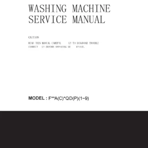 Lg f10c3qdp2 service manual cover with LG logo, service website path, washer model codes and service caution notice