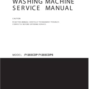 Lg f1203cdp5 f1203cdp service manual cover with LG logo, service website path, washer model codes and service caution notice