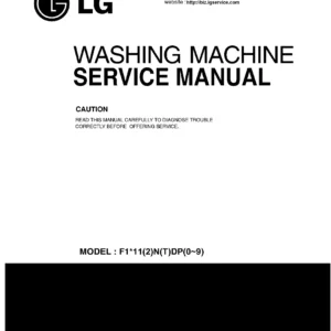 Lg f1212ndr service manual cover with LG logo, service website path, washer model codes and service caution notice