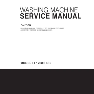 Lg f12684fds service manual cover with LG logo, service website path, washer model codes and service caution notice