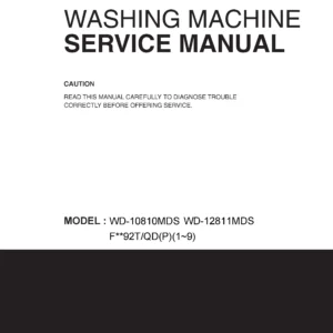 Lg f1292qdp2 service manual cover with LG logo, service website path, washer model codes and service caution notice