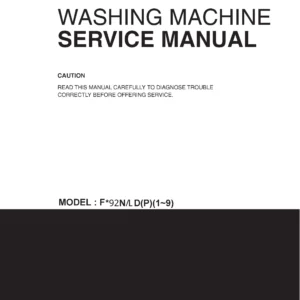 Lg f1296ndpa3 service manual cover with LG logo, service website path, washer model codes and service caution notice