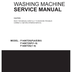 Lg f1406tdsp6 service manual cover with LG logo, service website path, washer model codes and service caution notice