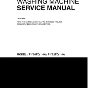 Lg f1456qd1 service manual cover with LG logo, service website path, washer model codes and service caution notice