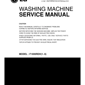 Lg f1695rdh f1695rdh7 service manual cover with LG logo, service website path, washer model codes and service caution notice