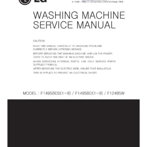 Lg f24953whs service manual cover with LG logo, service website path, washer model codes and service caution notice