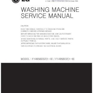 Lg f24963whs service manual cover with LG logo, service website path, washer model codes and service caution notice