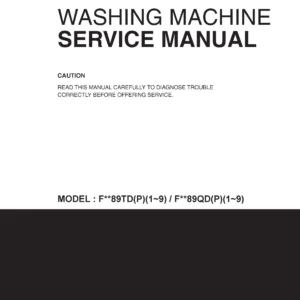 Lg f84890wh service manual cover with LG logo, service website path, washer model codes and service caution notice