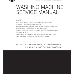 Lg f84933whs service manual cover with LG logo, service website path, washer model codes and service caution notice