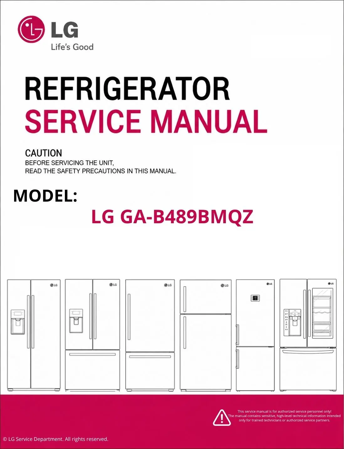Lg ga b489bmqz refrigerator service manual cover with model code