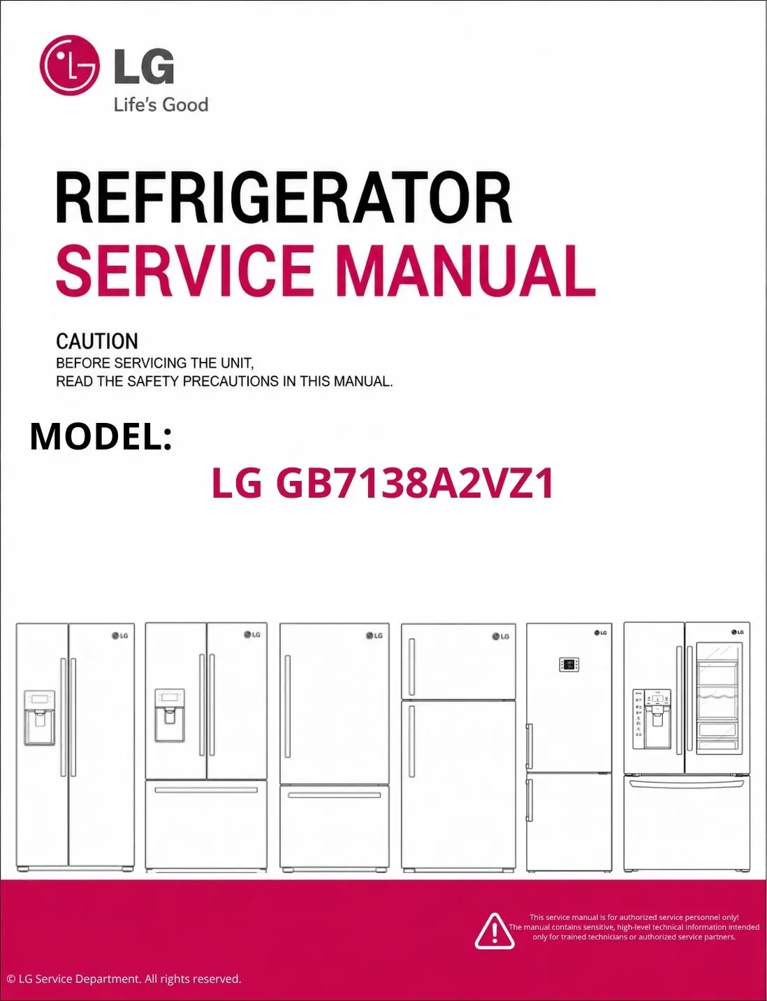 Lg gb7138a2vz1 refrigerator service manual cover with model code