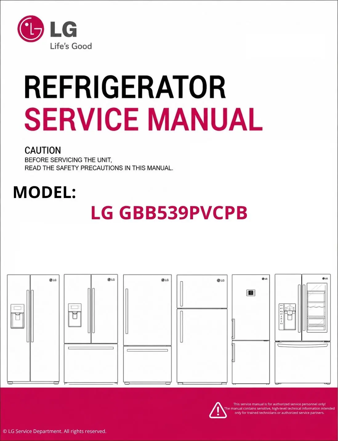 Lg gbb539pvcpb refrigerator service manual cover with model code