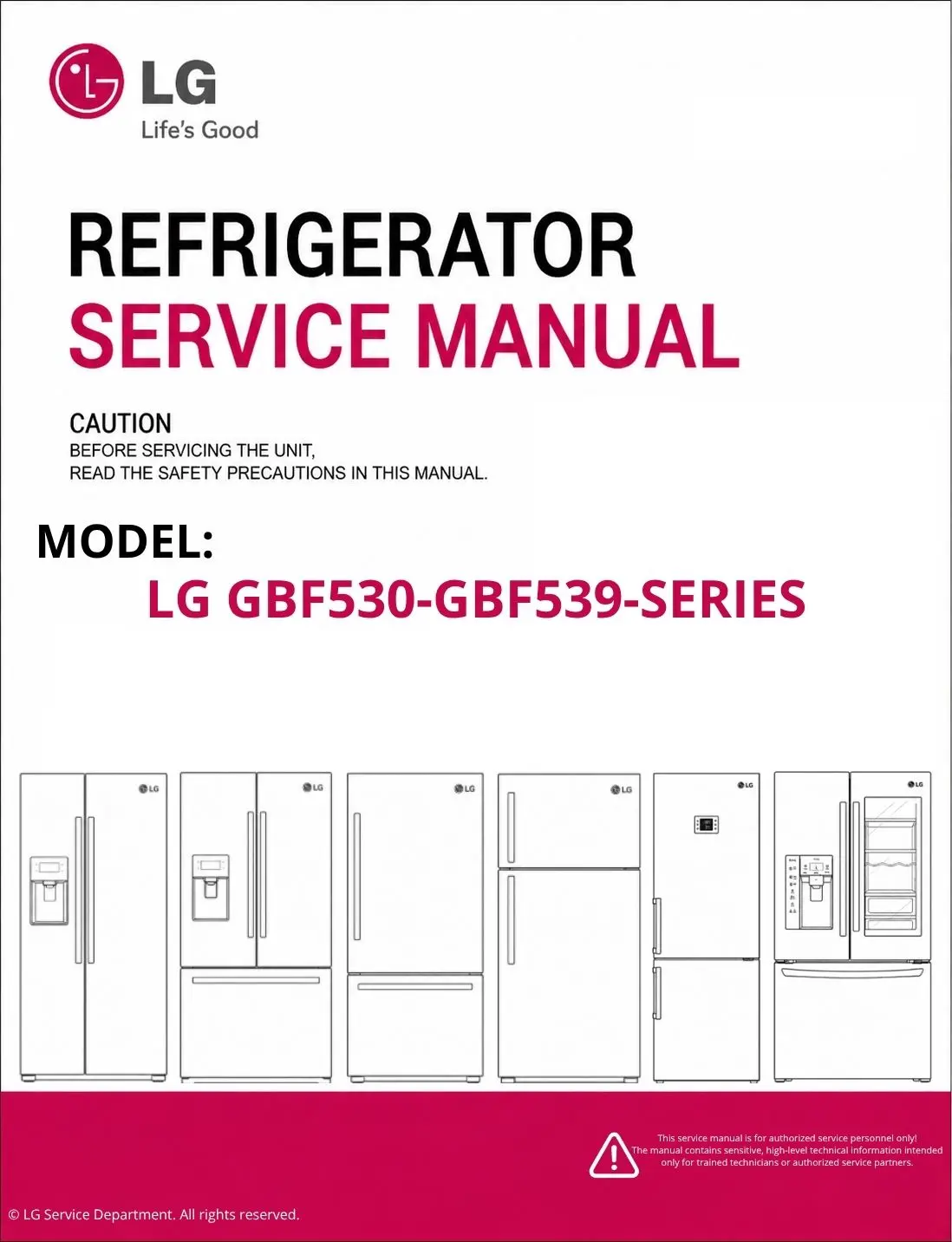 Lg gbf530 gbf539 series refrigerator service manual cover with model code