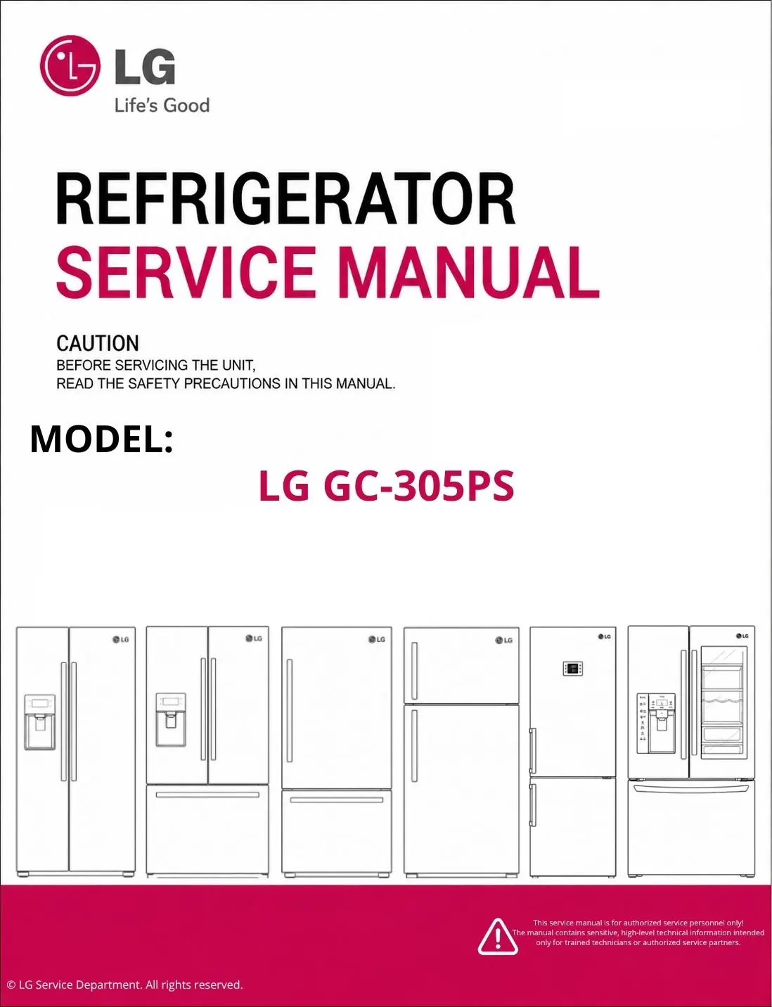 Lg gc 305ps refrigerator service manual cover with model code
