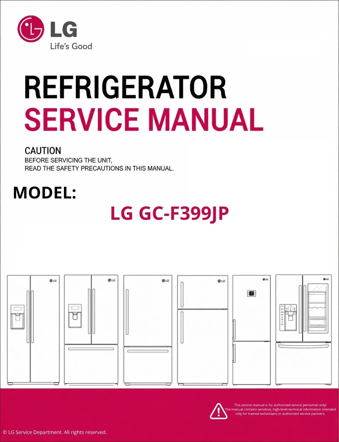 Lg gc f399jp refrigerator service manual cover with model code