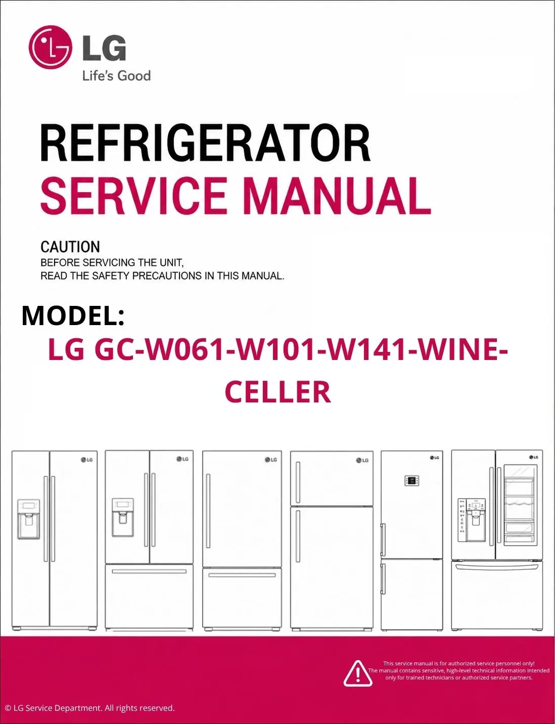 Lg gc w061 w101 w141 wine celler refrigerator service manual cover with model code