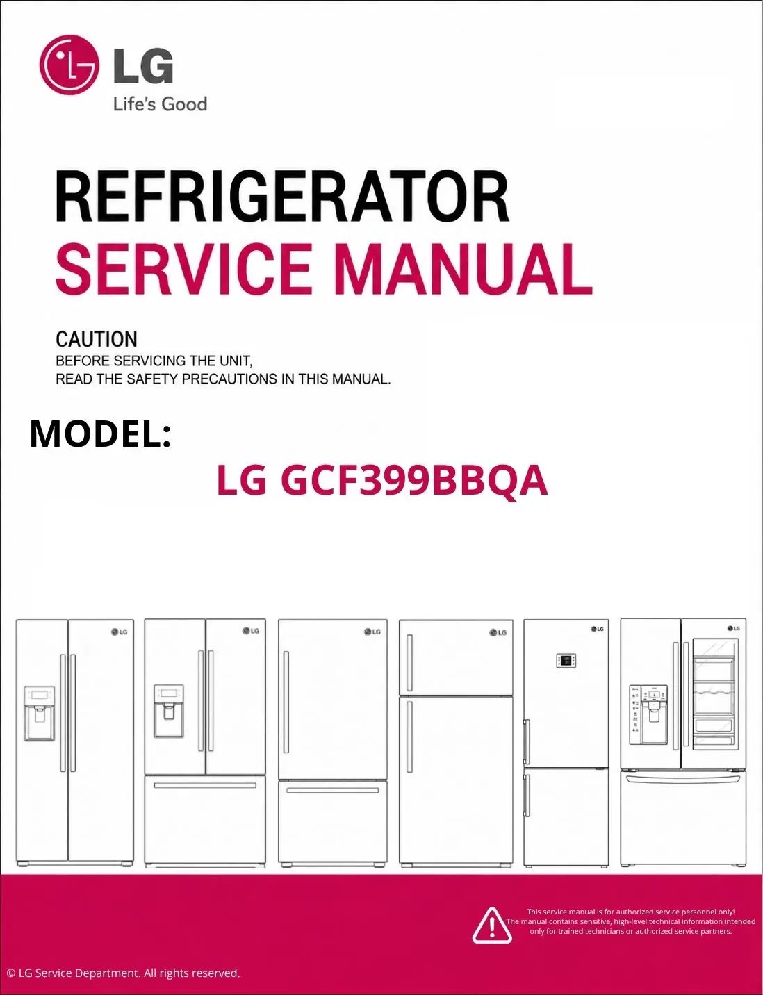Lg gcf399bbqa refrigerator service manual cover with model code