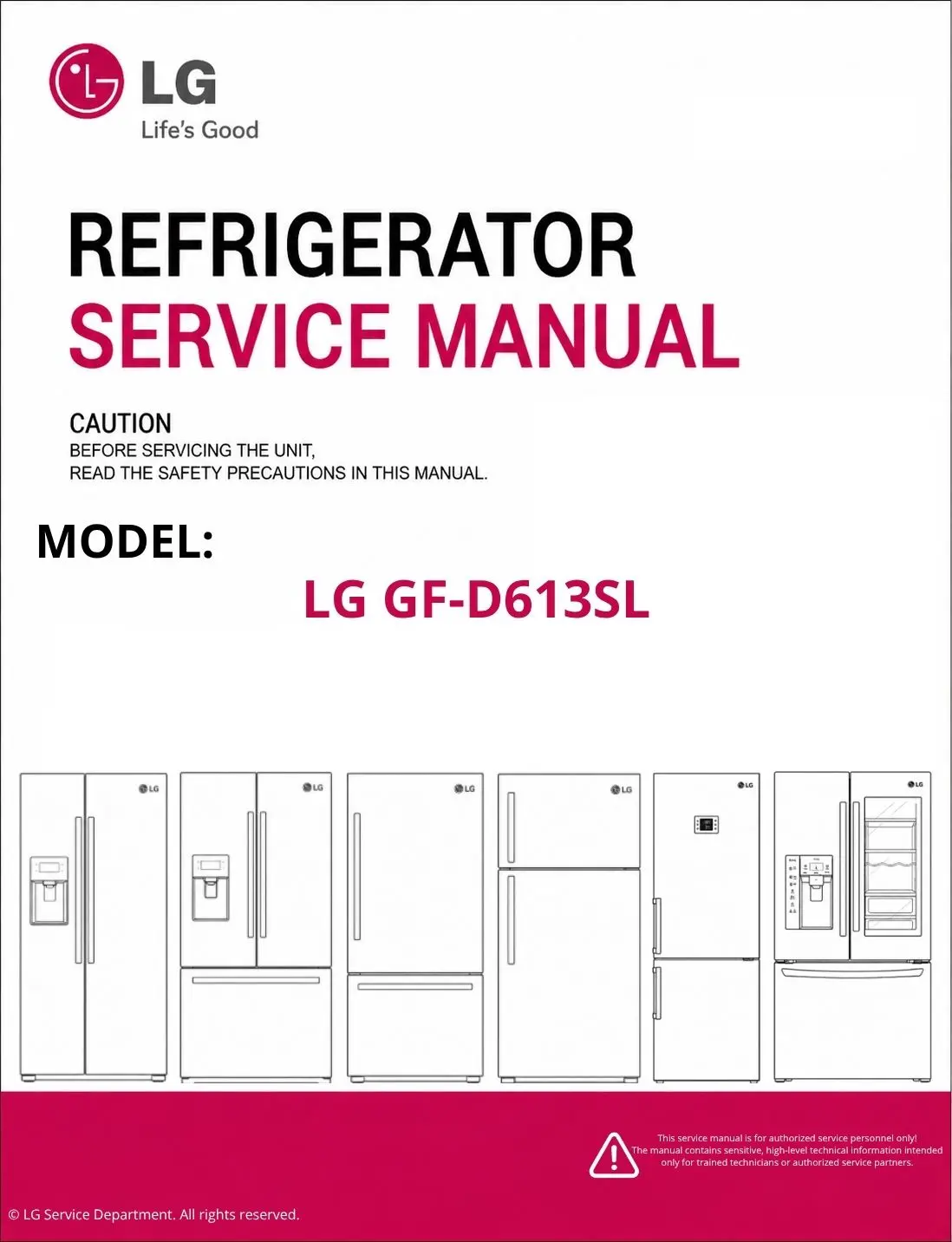 Lg gf d613sl refrigerator service manual cover with model code