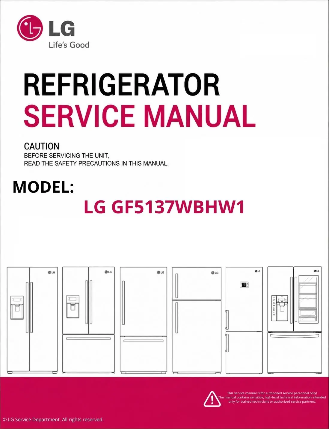 Lg gf5137wbhw1 refrigerator service manual cover with model code