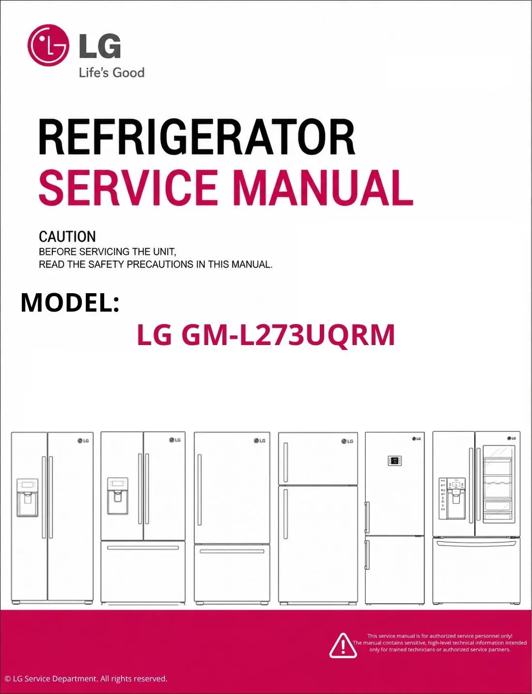 Lg gm l273uqrm refrigerator service manual cover with model code