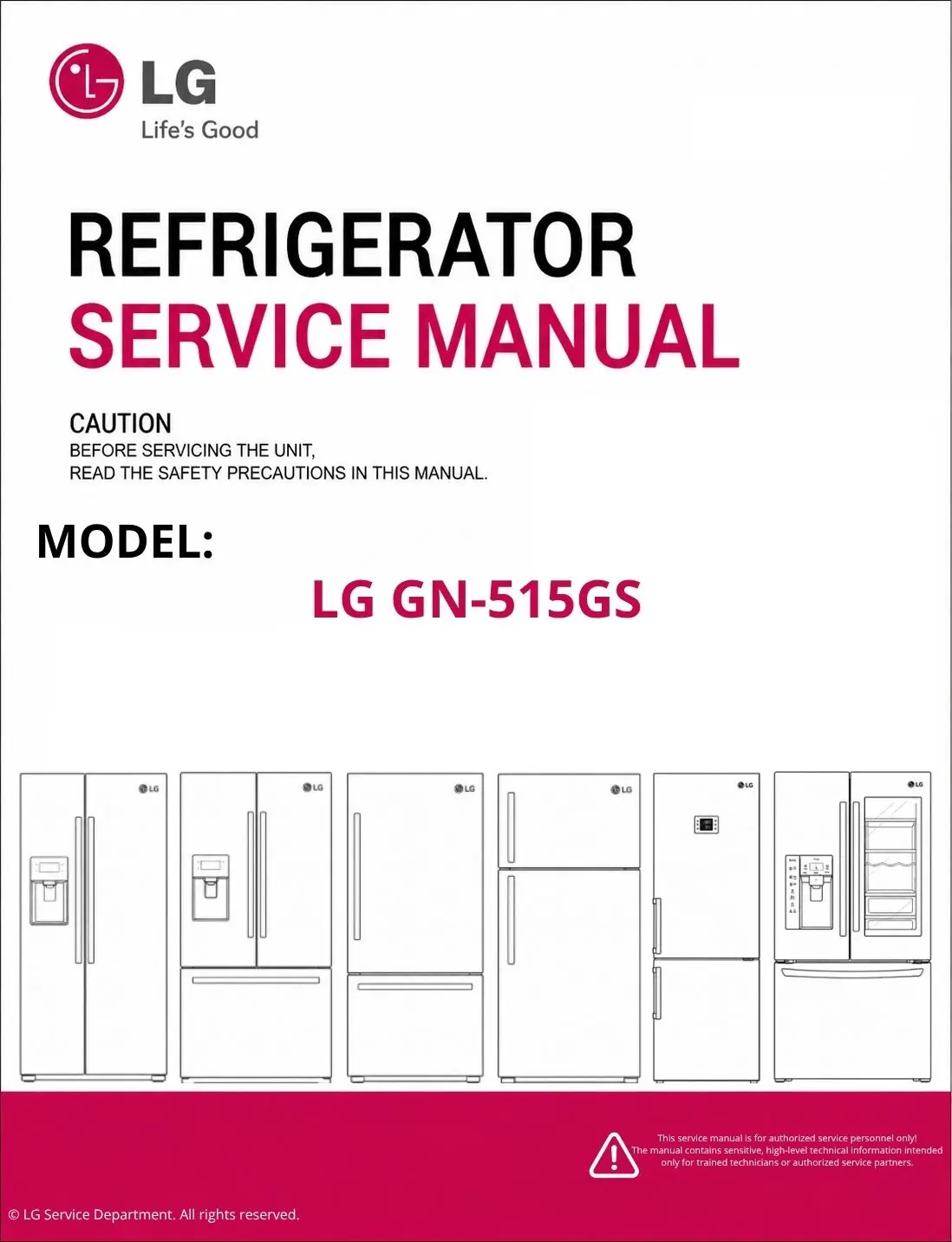 Lg gn 515gs refrigerator service manual cover with model code